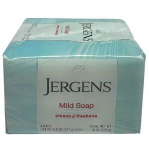 JERGENS Mild Soap Bar Soap, Cleans & Freshens, 4 Bars, 4.5oz each